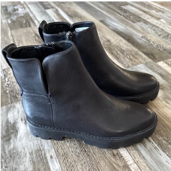 Franco Sarto Billie Leather Black Platform Lug Chunky Sole Ankle Boots Size 6 - Picture 1 of 9